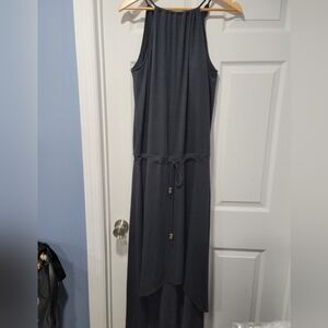 Athleta Women Black Halter Maxi Dress Size L Adjustable Waist Casual Travel Summ